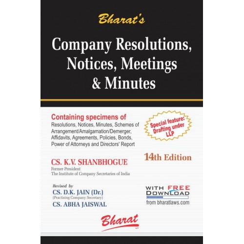 Bharat's Company Resolutions, Notices, Meetings & Minutes [HB] With Free Download by K. V. Shanbhogue Revised by CS. Dr. D. K. Jain & CS. Abha Jaiswal
